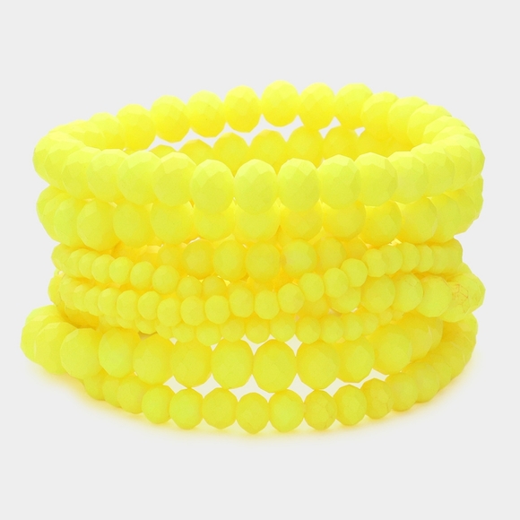 Neon Green Beaded 9 Piece Stacked Stretch Bracelets Statement Jewelry Accessory - Picture 1 of 2